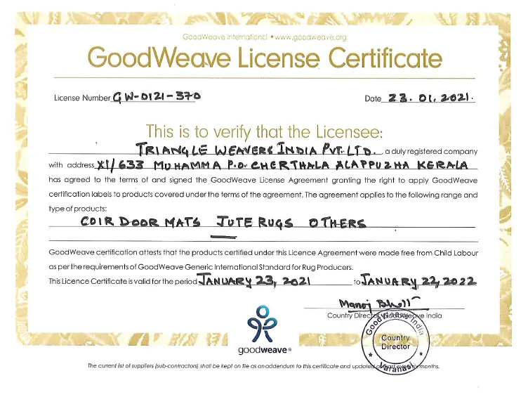 Goodweave License Certificate